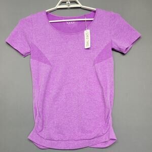 LWJ 1982 Athletic Top Womens Large Purple Runched Sides Stretch Shortsleeves New